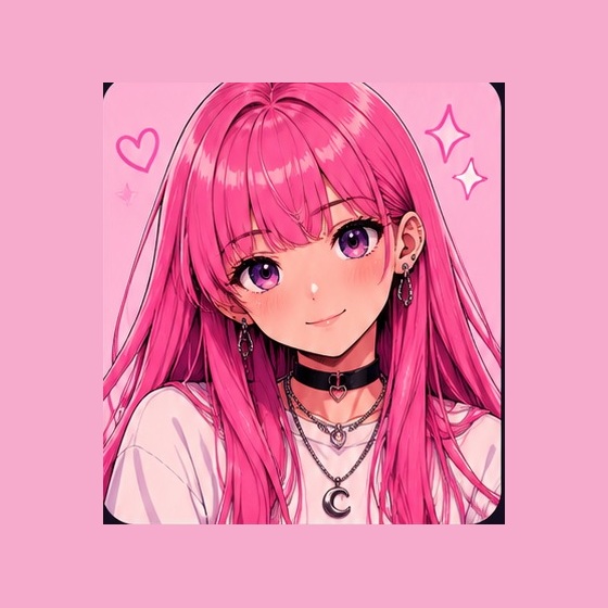 Printcess Kristy pink-haired mascot illustrated studio headshot